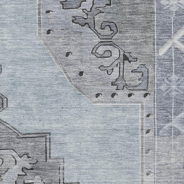 HomeRoots 10' Sky Blue & Gray Oriental Washable Area Rug - UV Protection, Durable, Stain-Resistant Design! 699496