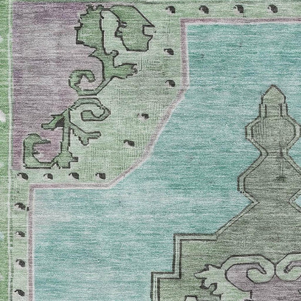 HomeRoots 5' X 8' Teal Green & Lavender Oriental Washable Area Rug - Durable, UV-Protected, Stylish Design 699498