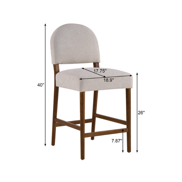 English Elm 26'' Rubberwood Fabric Counterstool Set Padded Backrest Kitchen Island Seating Light Gray N780P394271G