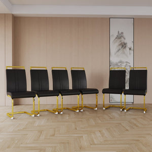 English Elm Modern Black Faux Leather High Back Dining Chair Set with Gold Plated Metal Legs W3732P386859