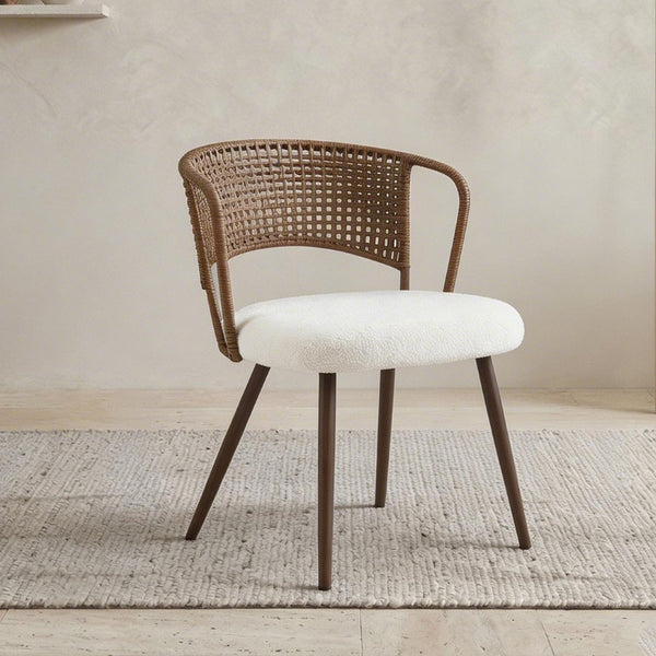 English Elm Wicker Rattan Wingback Dining Chairs Set of Two with Velvet Cushion and Metal Legs Beige,Dark Walnut W3590P453803