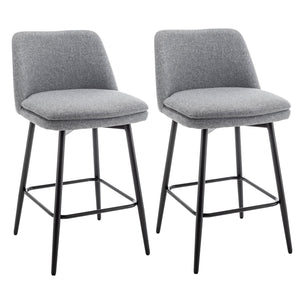 English Elm Counter Mid-Century Swivel Bar Stools Set of 2 – Upholstered Linen Seats, 360° Comfort, Metal Legs LIGHT GREY W2200P152176