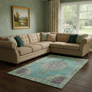 HomeRoots 8' X 10' Teal Green & Lavender Washable Oriental Rug – UV Protected, Stain Resistant, Durable Design! 699500