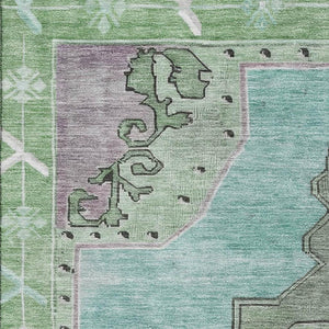 HomeRoots 8' X 10' Teal Green & Lavender Washable Oriental Rug – UV Protected, Stain Resistant, Durable Design! 699500