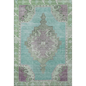 HomeRoots 9' X 12' Teal Green & Lavender Washable Oriental Area Rug with UV Protection for High-Traffic Spaces 699501