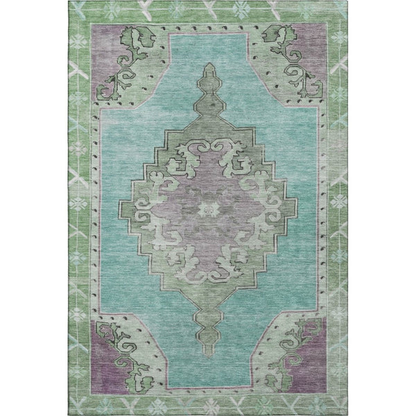 HomeRoots 9' X 12' Teal Green & Lavender Washable Oriental Area Rug with UV Protection for High-Traffic Spaces 699501