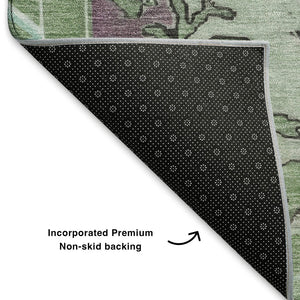 HomeRoots 9' X 12' Teal Green & Lavender Washable Oriental Area Rug with UV Protection for High-Traffic Spaces 699501