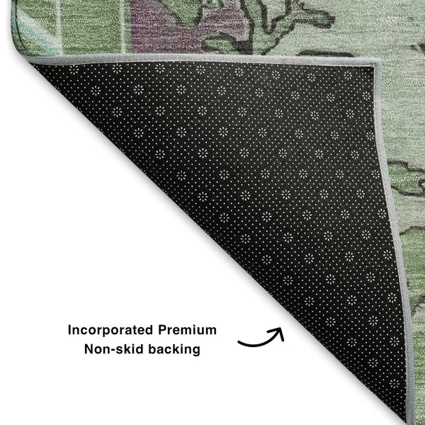 HomeRoots 9' X 12' Teal Green & Lavender Washable Oriental Area Rug with UV Protection for High-Traffic Spaces 699501