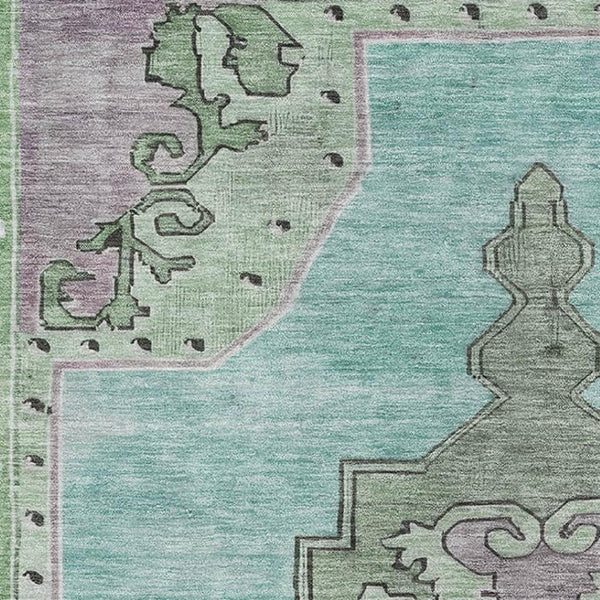 HomeRoots 9' X 12' Teal Green & Lavender Washable Oriental Area Rug with UV Protection for High-Traffic Spaces 699501