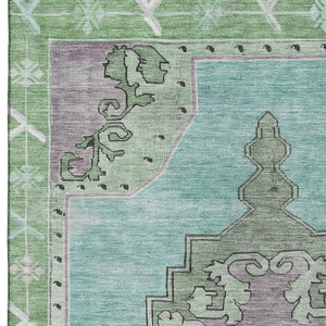 HomeRoots 9' X 12' Teal Green & Lavender Washable Oriental Area Rug with UV Protection for High-Traffic Spaces 699501