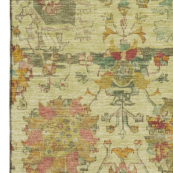 HomeRoots 5' X 8' Gold Wheat & Green Oriental Area Rug – Washable, UV Protected, Stain Resistant, Non-Slip Backing 699504