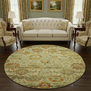 HomeRoots 8' Gold Wheat and Green Oriental Rug - Washable, UV Protected, Stain Resistant for Daily Living 699505