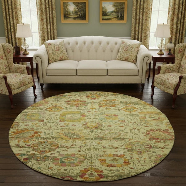 HomeRoots 8' Gold Wheat and Green Oriental Rug - Washable, UV Protected, Stain Resistant for Daily Living 699505
