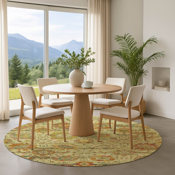 HomeRoots 8' Gold Wheat and Green Oriental Rug - Washable, UV Protected, Stain Resistant for Daily Living 699505