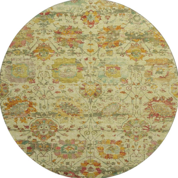 HomeRoots 8' Gold Wheat and Green Oriental Rug - Washable, UV Protected, Stain Resistant for Daily Living 699505