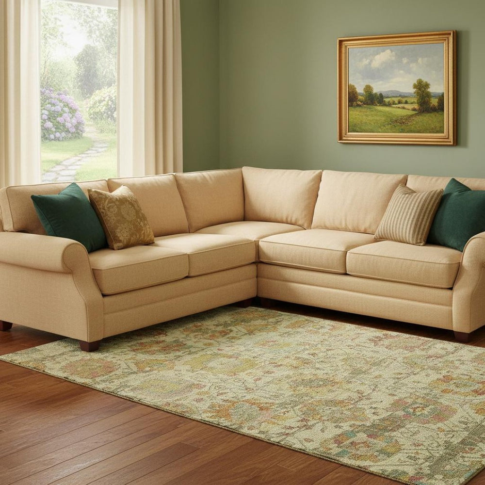 HomeRoots 8' X 10' Gold Wheat & Green Oriental Area Rug - Washable, UV-Protected, Non-Slip, Stain-Resistant Decor 699506