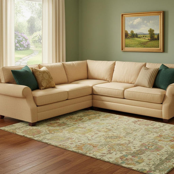 HomeRoots 8' X 10' Gold Wheat & Green Oriental Area Rug - Washable, UV-Protected, Non-Slip, Stain-Resistant Decor 699506