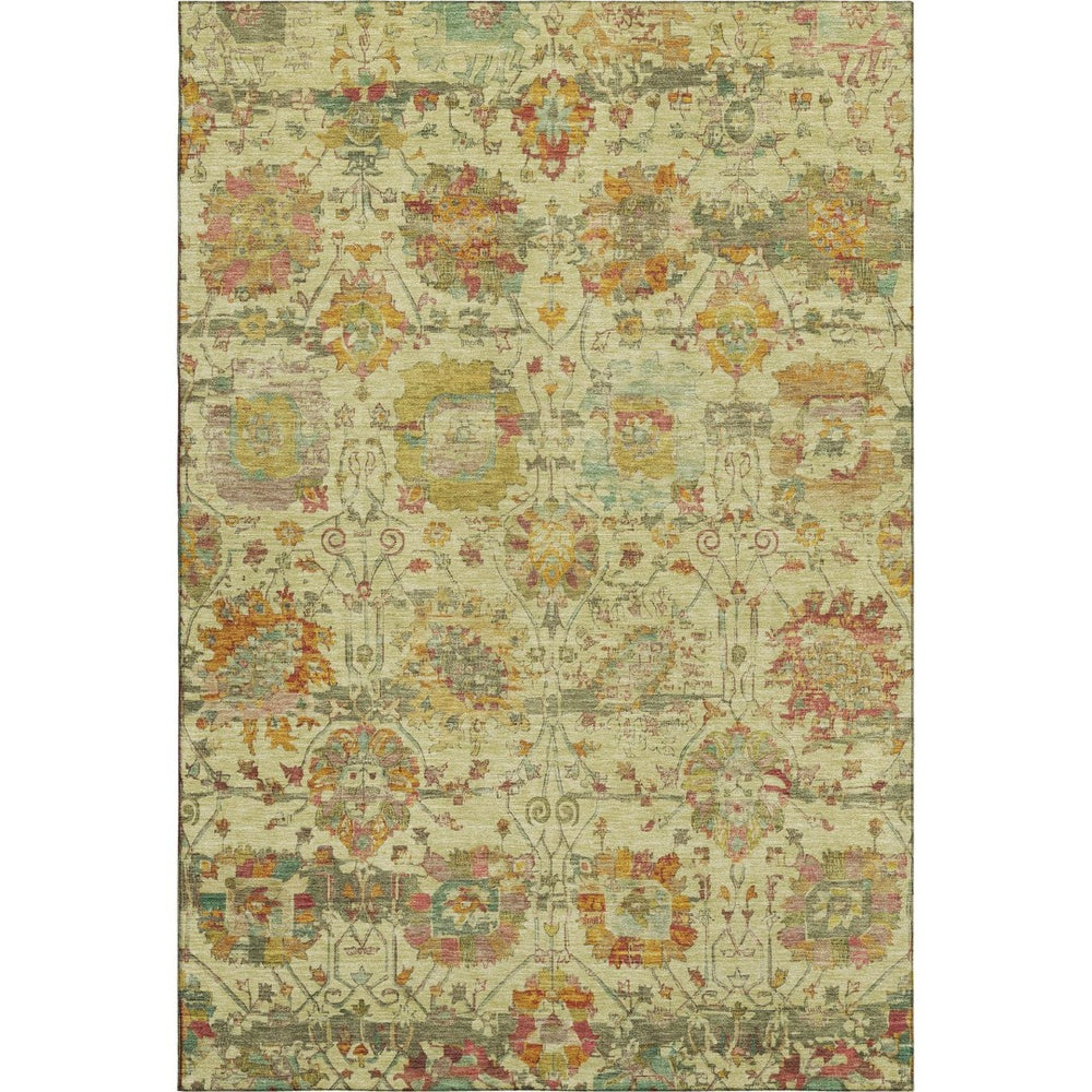 HomeRoots 8' X 10' Gold Wheat & Green Oriental Area Rug - Washable, UV-Protected, Non-Slip, Stain-Resistant Decor 699506