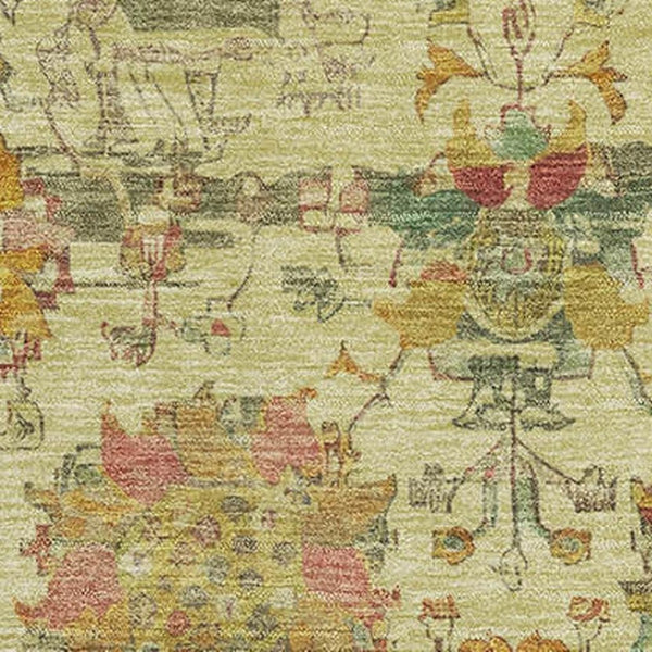 HomeRoots 9' X 12' Gold Wheat and Green Oriental Washable Area Rug – Stain Resistant, UV Protected, Durable Design 699507