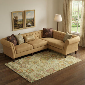 HomeRoots 10' Gold Wheat & Green Oriental Area Rug - Washable, UV Protected, Perfect for Busy Homes & Families 699508
