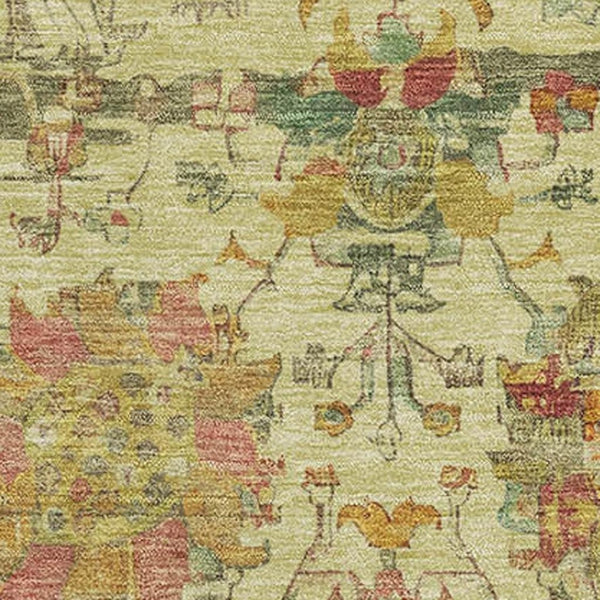 HomeRoots 10' Gold Wheat & Green Oriental Area Rug - Washable, UV Protected, Perfect for Busy Homes & Families 699508
