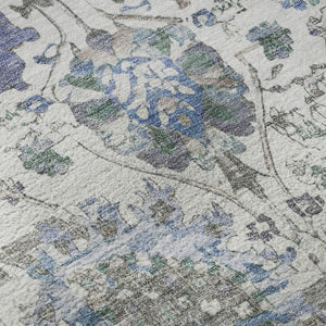 HomeRoots 5' X 8' Washable Ivory Blue & Gray Oriental Area Rug with UV Protection – Durable & Stylish Decor Solution 699510