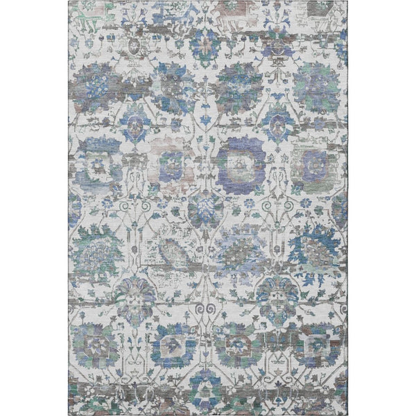 HomeRoots 5' X 8' Washable Ivory Blue & Gray Oriental Area Rug with UV Protection – Durable & Stylish Decor Solution 699510