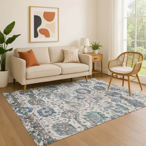 HomeRoots 8' X 10' Ivory Blue and Gray Oriental Area Rug - Durable, Stain Resistant, UV Protected for Homes 699512
