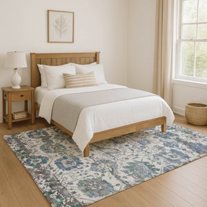 HomeRoots 8' X 10' Ivory Blue and Gray Oriental Area Rug - Durable, Stain Resistant, UV Protected for Homes 699512