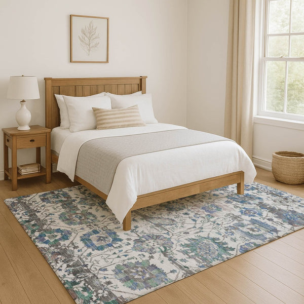 HomeRoots 8' X 10' Ivory Blue and Gray Oriental Area Rug - Durable, Stain Resistant, UV Protected for Homes 699512