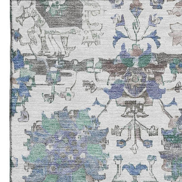 HomeRoots 8' X 10' Ivory Blue and Gray Oriental Area Rug - Durable, Stain Resistant, UV Protected for Homes 699512