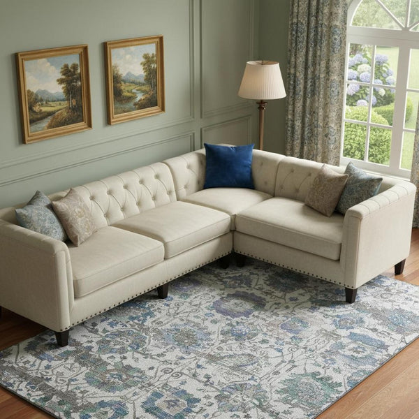 HomeRoots 9' X 12' Ivory Blue and Gray Washable Area Rug – Elegant, Durable, Stain-Resistant with UV Protection 699513