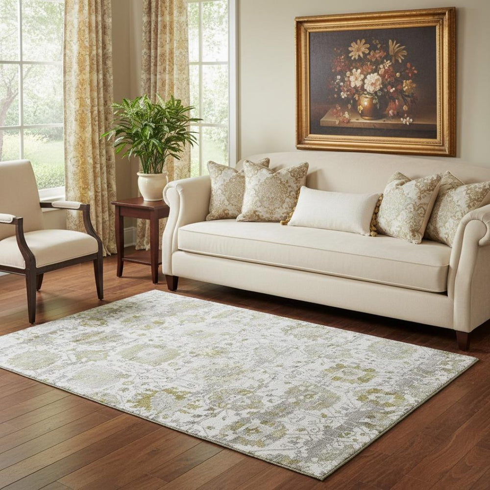 HomeRoots 5' X 8' Linen Gold and Ivory Washable Area Rug with UV Protection, Stain Resistance & Non-Slip Backing 699516