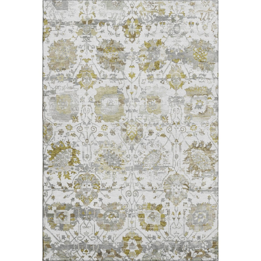 HomeRoots 5' X 8' Linen Gold and Ivory Washable Area Rug with UV Protection, Stain Resistance & Non-Slip Backing 699516