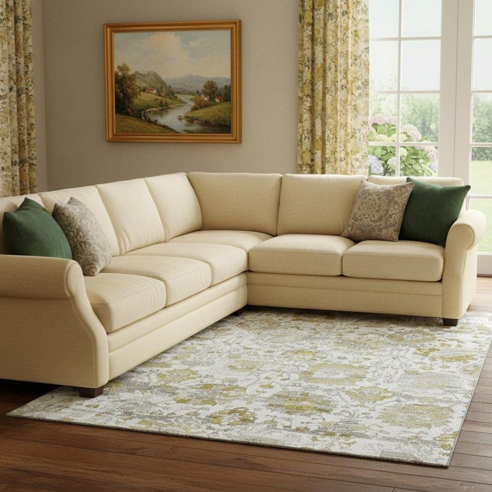 HomeRoots 8' X 10' Elegant Gold & Ivory Oriental Area Rug - Durable, Stain-Resistant, UV Protected, Easy Care! 699518