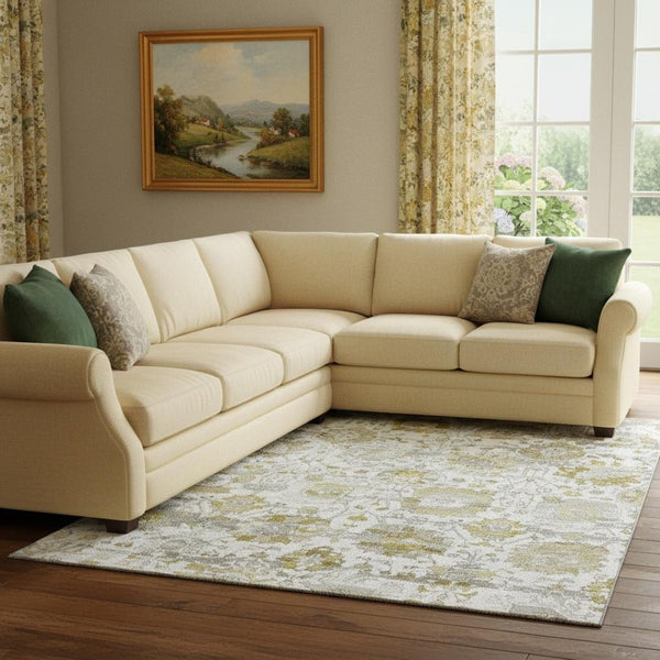 HomeRoots 8' X 10' Elegant Gold & Ivory Oriental Area Rug - Durable, Stain-Resistant, UV Protected, Easy Care! 699518