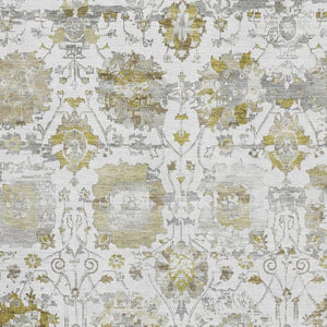 HomeRoots 9' X 12' Elegant Linen Gold and Ivory Oriental Area Rug - Washable, UV Protected, Stain Resistant 699519