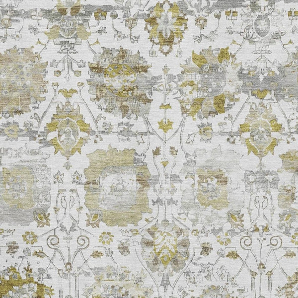 HomeRoots 9' X 12' Elegant Linen Gold and Ivory Oriental Area Rug - Washable, UV Protected, Stain Resistant 699519