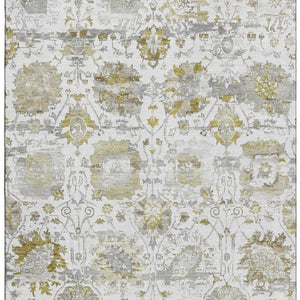 HomeRoots 9' X 12' Elegant Linen Gold and Ivory Oriental Area Rug - Washable, UV Protected, Stain Resistant 699519