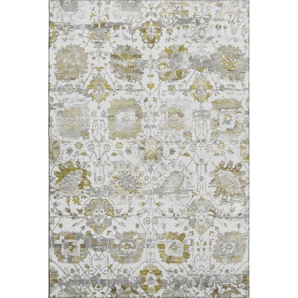 HomeRoots 10' X 14' Linen Gold & Ivory Oriental Area Rug - Stylish, Washable, UV-Protected & Family-Friendly! 699520
