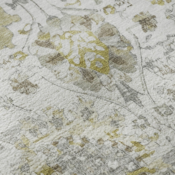 HomeRoots 10' X 14' Linen Gold & Ivory Oriental Area Rug - Stylish, Washable, UV-Protected & Family-Friendly! 699520
