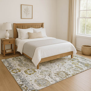 HomeRoots 10' X 14' Linen Gold & Ivory Oriental Area Rug - Stylish, Washable, UV-Protected & Family-Friendly! 699520