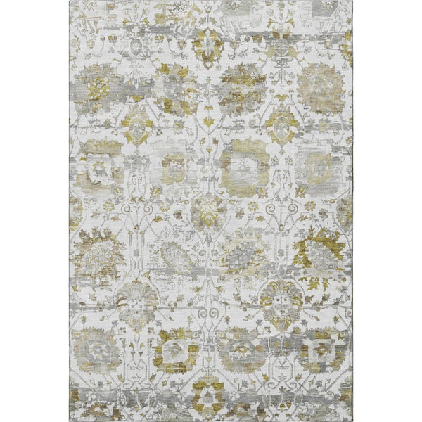 HomeRoots 10' X 14' Linen Gold & Ivory Oriental Area Rug - Stylish, Washable, UV-Protected & Family-Friendly! 699520