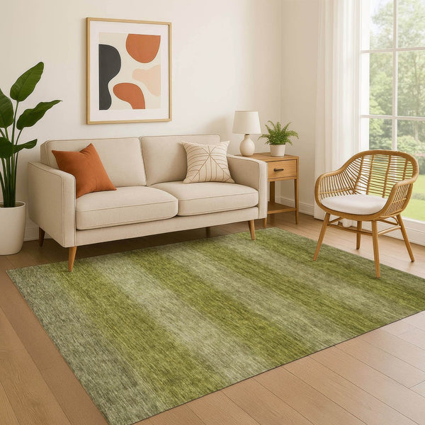 HomeRoots 5' Striped Artichoke & Fern Green Area Rug - Washable, UV Protected, Stain Resistant for Homes! 699522