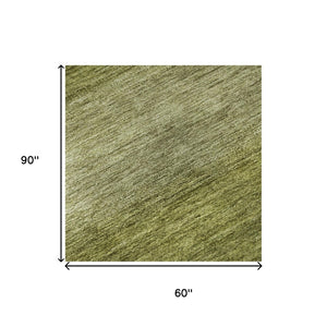 HomeRoots 5' Striped Artichoke & Fern Green Area Rug - Washable, UV Protected, Stain Resistant for Homes! 699522