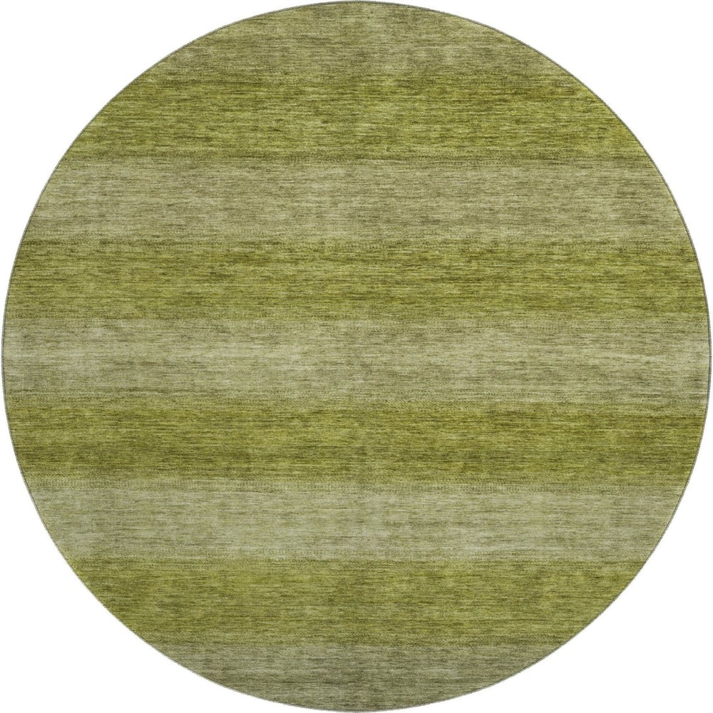HomeRoots 8' Stylish Artichoke & Fern Green Striped Washable Round Rug - Durable, UV-Protected & Stain-Resistant 699523