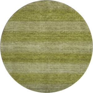 HomeRoots 8' Stylish Artichoke & Fern Green Striped Washable Round Rug - Durable, UV-Protected & Stain-Resistant 699523