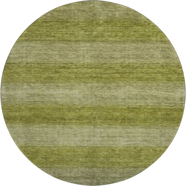 HomeRoots 8' Stylish Artichoke & Fern Green Striped Washable Round Rug - Durable, UV-Protected & Stain-Resistant 699523