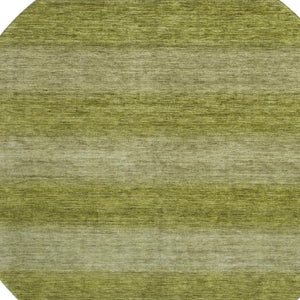 HomeRoots 8' Stylish Artichoke & Fern Green Striped Washable Round Rug - Durable, UV-Protected & Stain-Resistant 699523