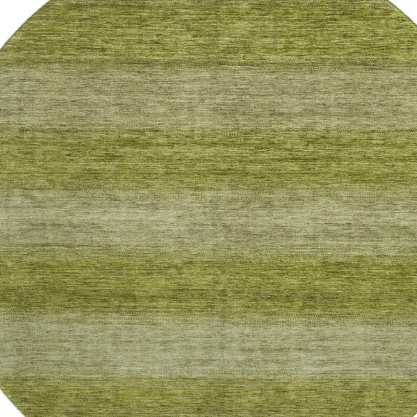 HomeRoots 8' Stylish Artichoke & Fern Green Striped Washable Round Rug - Durable, UV-Protected & Stain-Resistant 699523